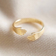 Load image into Gallery viewer, adjustable gold hug hands ring
