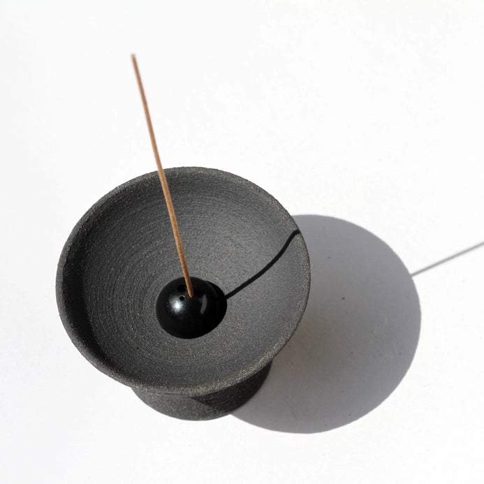 shibui raw black stonewear incense bowl