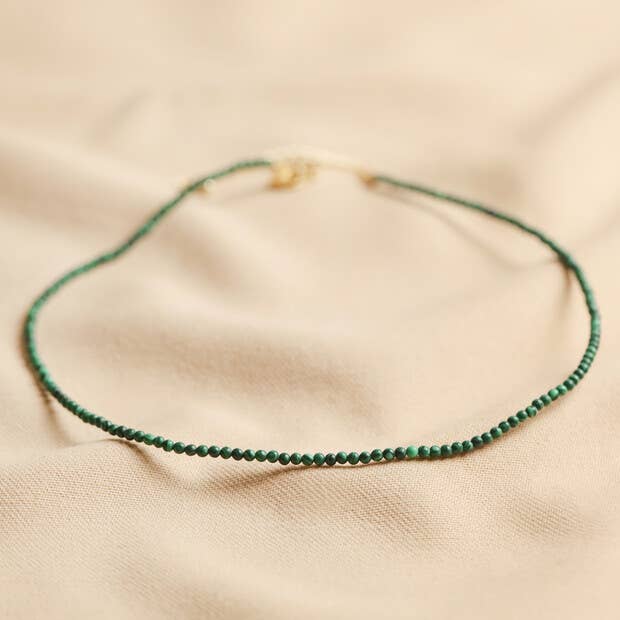 tiny green malachite beaded necklace